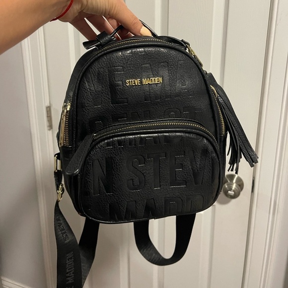 Steve Madden Black Mini Backpack with gold zipper main image 4
